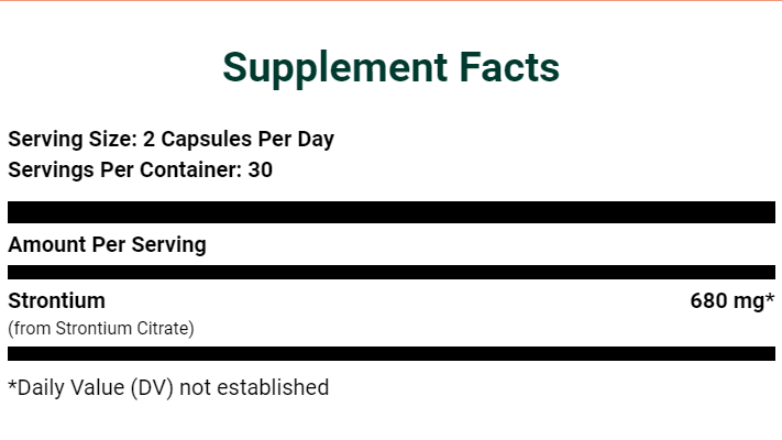 Supplement facts for Strontium Boost