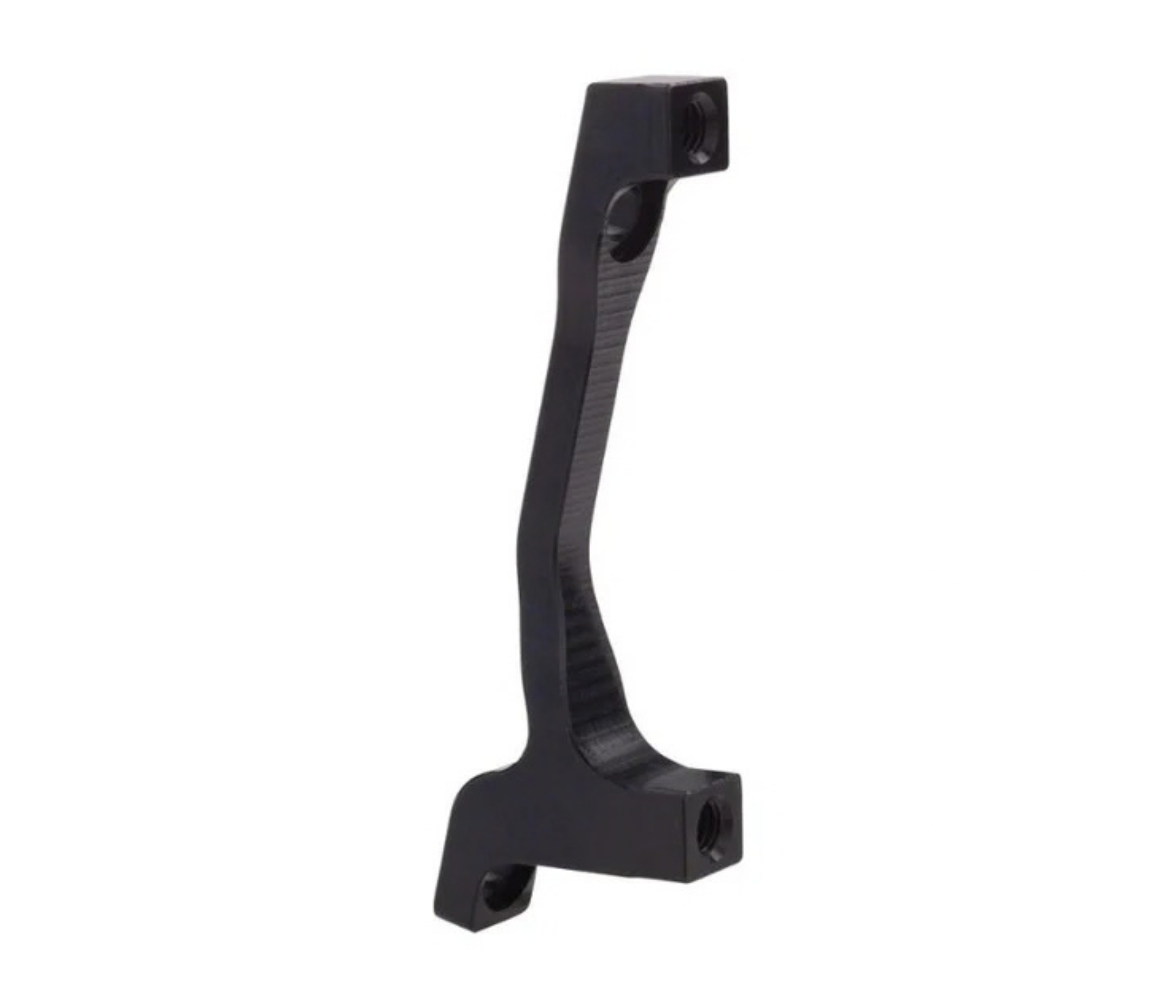 Black metal bracket with multiple mounting holes, elongated shape.
