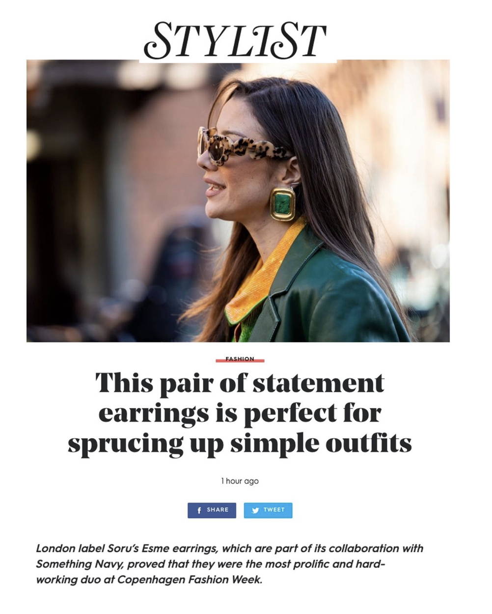 THE STYLIST ONLINE FEATURES SORU SOMETHING NAVY ARIELLE CHARNAS GREEN MALACHITE ESME EARRINGS 