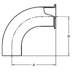 Drawing Polished 90° Clamp x Weld Elbow - L2CM - 316L Stainless Steel Sanitary Butt Weld Fitting (3-A)