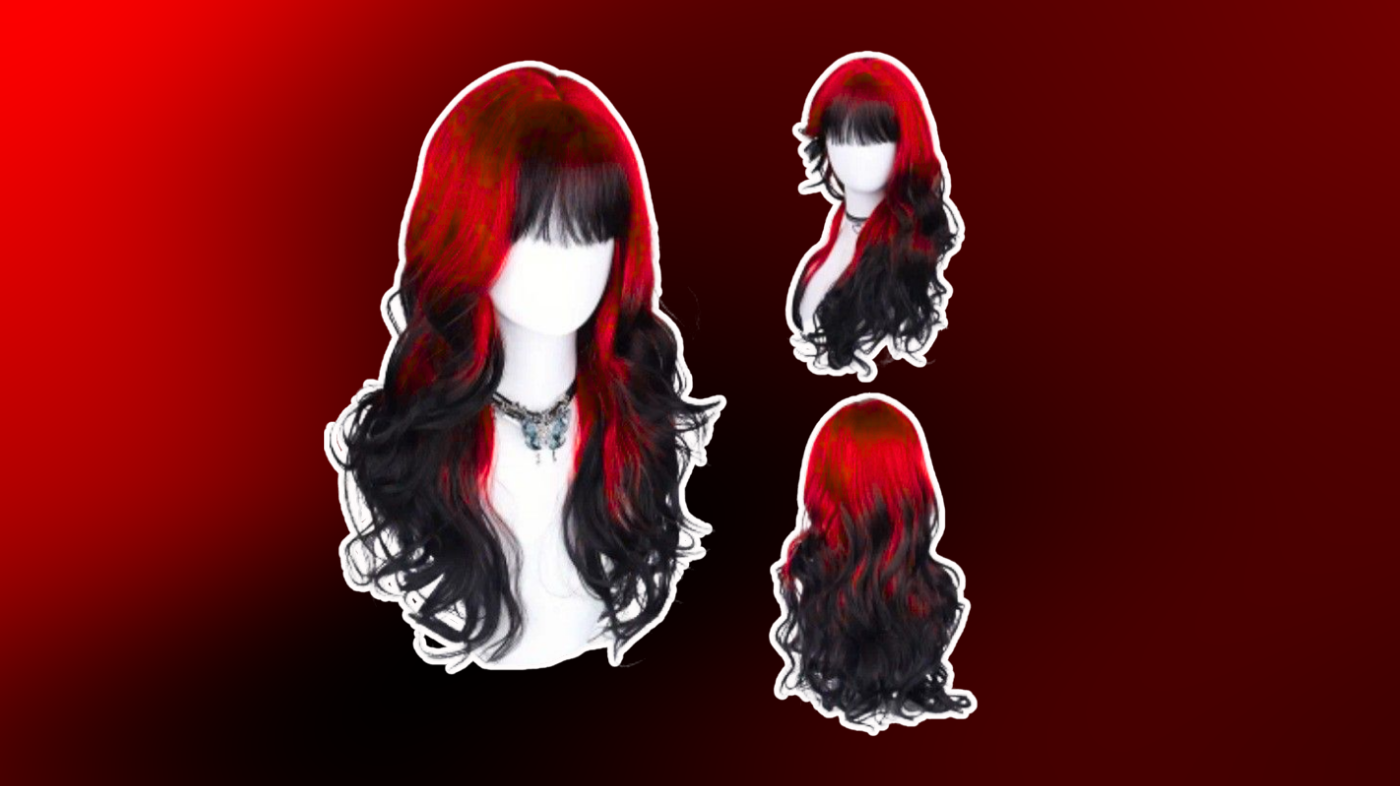 Thorn Hex Girls red wig styling with long straight crimson hair and curtain bangs for cosplay accuracy