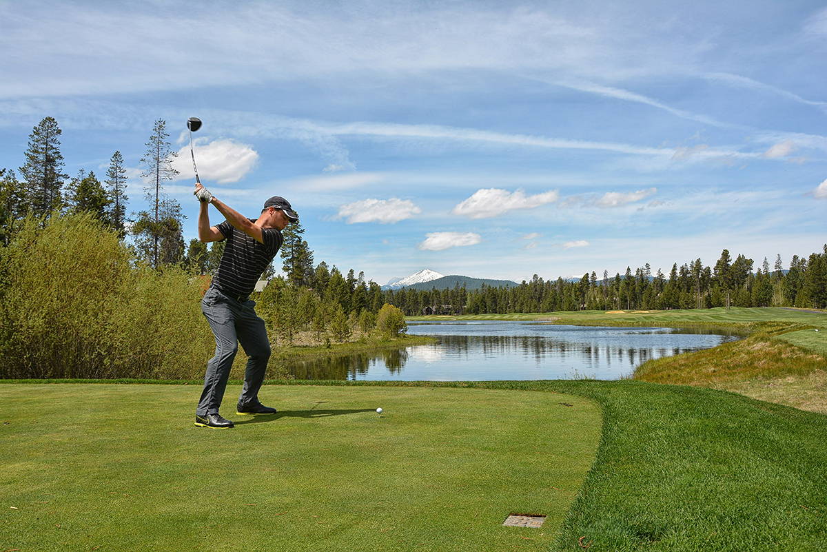 Golf creator Sean Ogle from Breaking Eighty taking a swing at Crosswater golf course