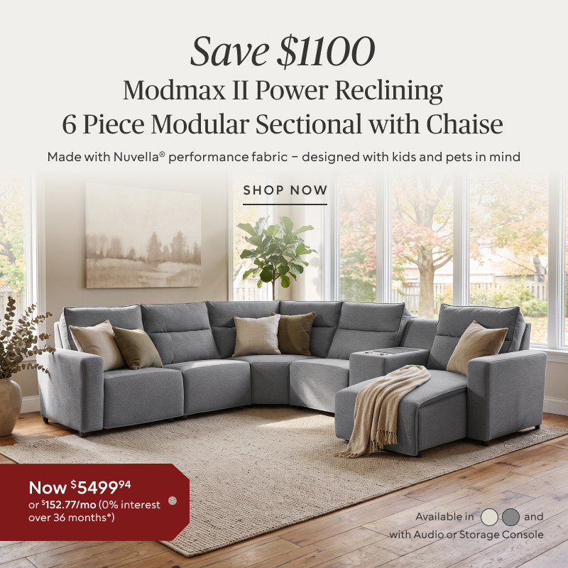 Save $1,100 on the Modmax II six-piece power reclining sectional with chaise, now $5,499.94.