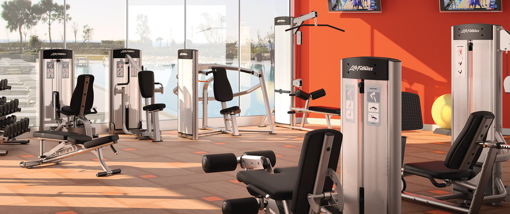 Life Fitness Optima Series selectroized machines in health club