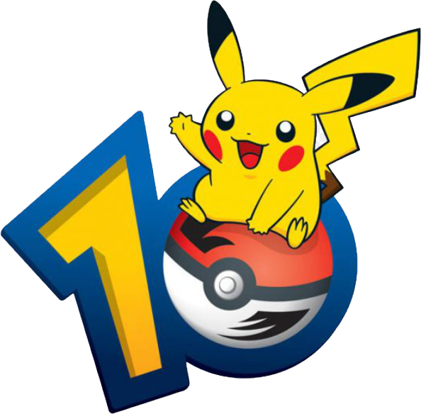 An image of Pikachu sitting on a Poké Ball, originally designed to celebrate Pokémon's 10th anniversary