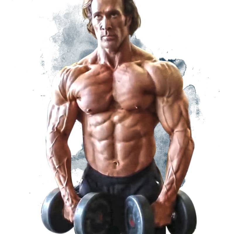 Photo of Mike O'Hearn with weights in hands