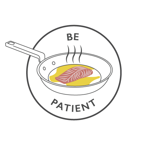 Illustration of a pan with fish, text reads 
