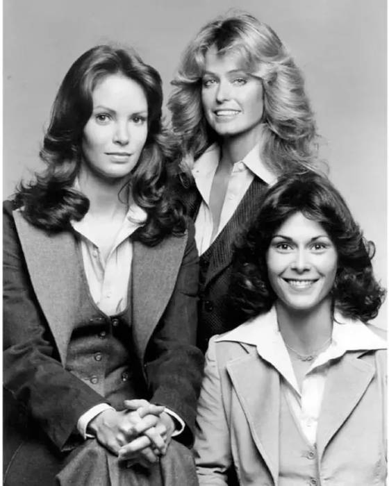 Black and white image of Charlies Angels.