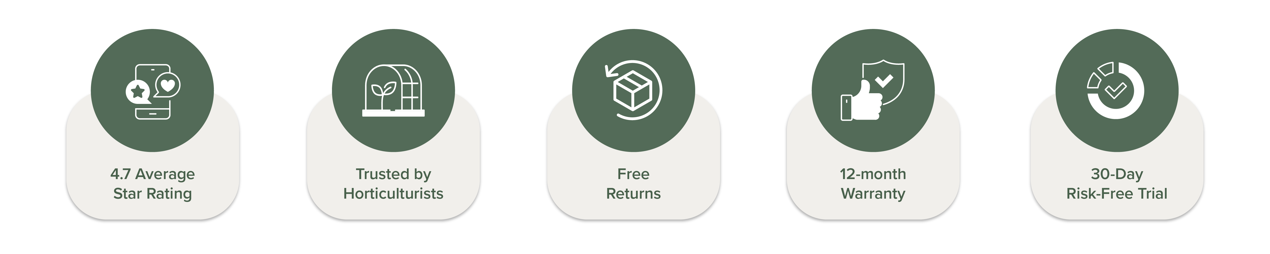 Five circular icons representing different features or services.