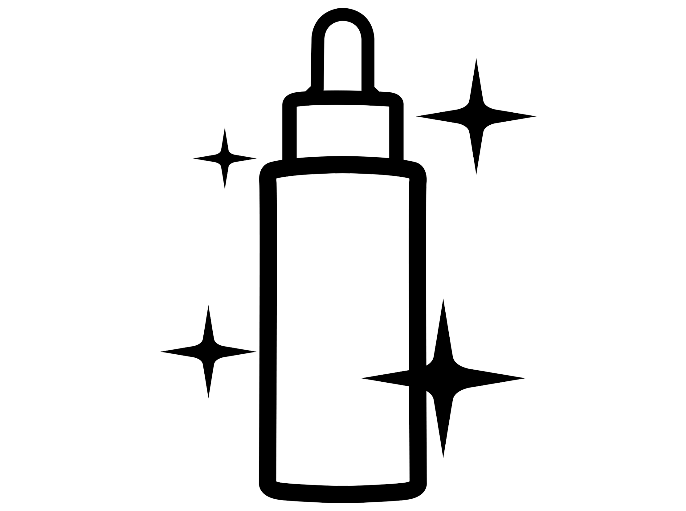 A bottle with a dropper and sparkles around it.