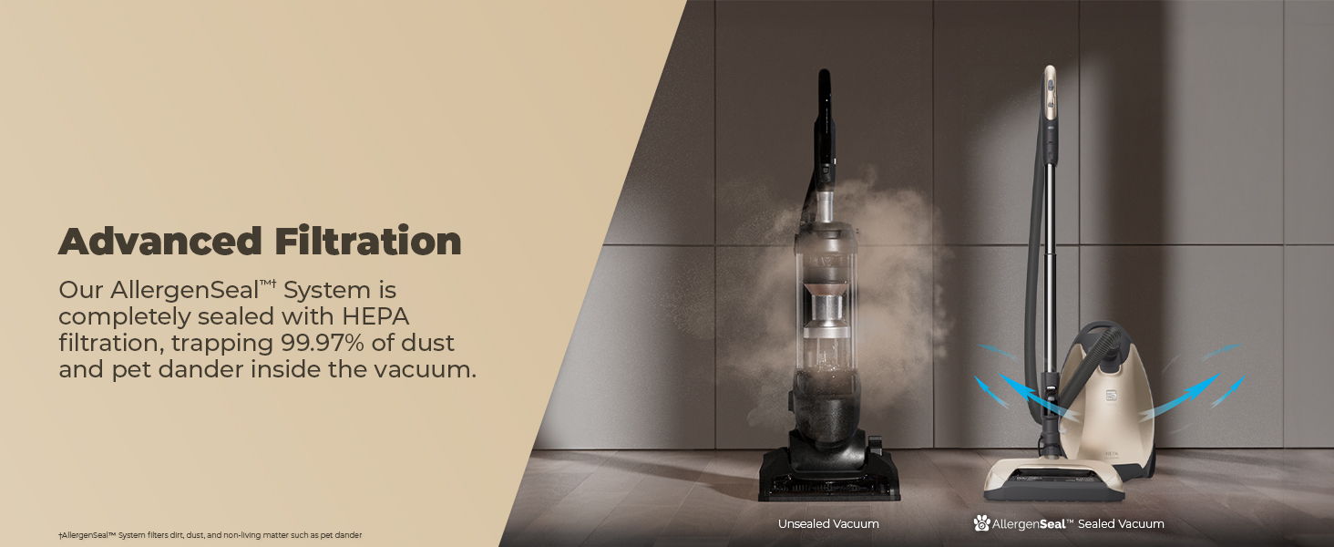 Vacuum cleaners showcasing advanced filtration technology in a modern setting.