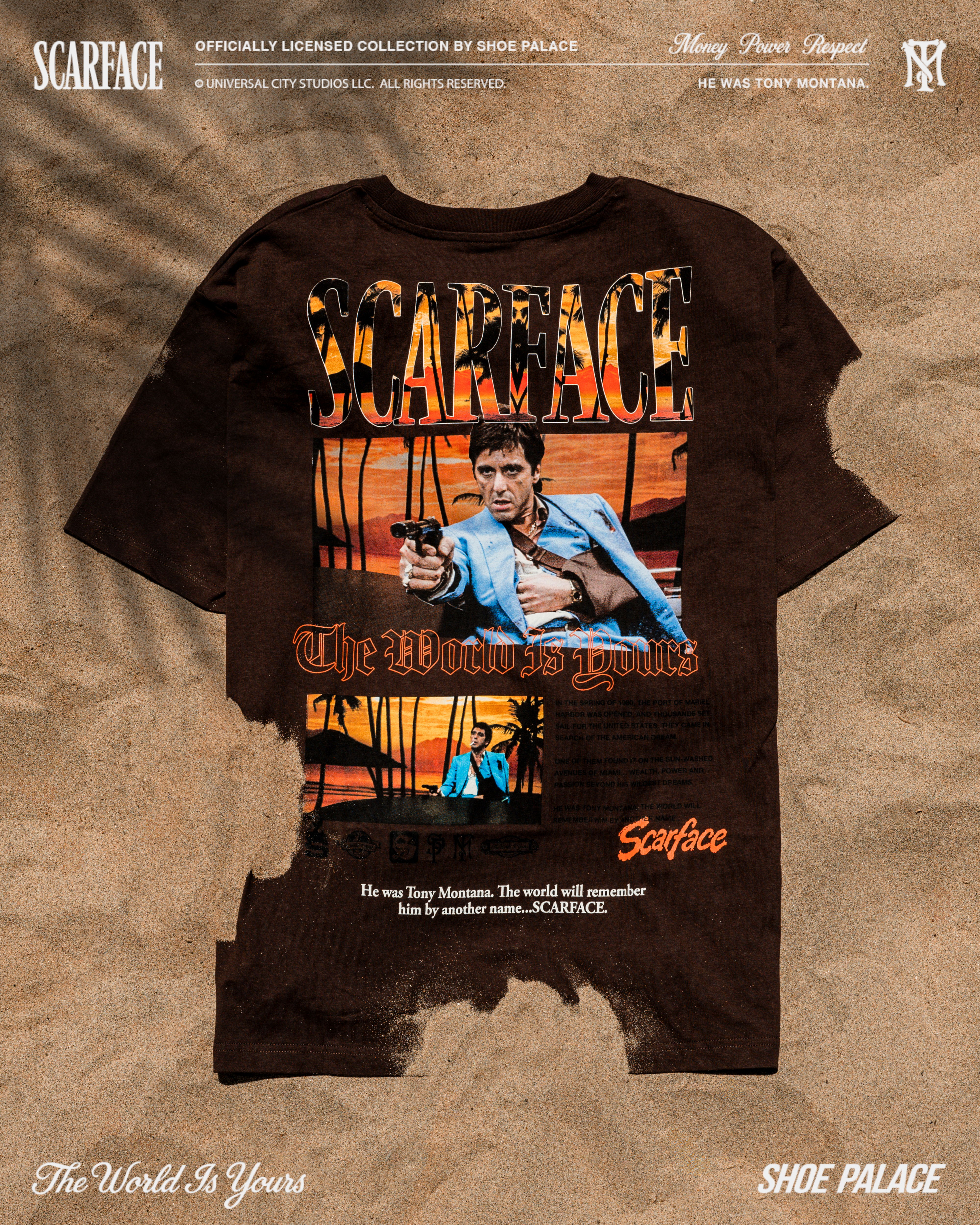 Scarface t-shirt design featuring iconic imagery and text.