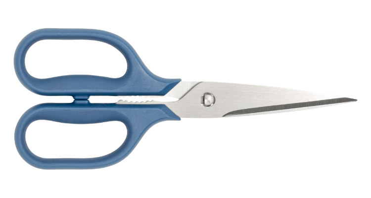 Blue Misen Kitchen Shears with blades closed.