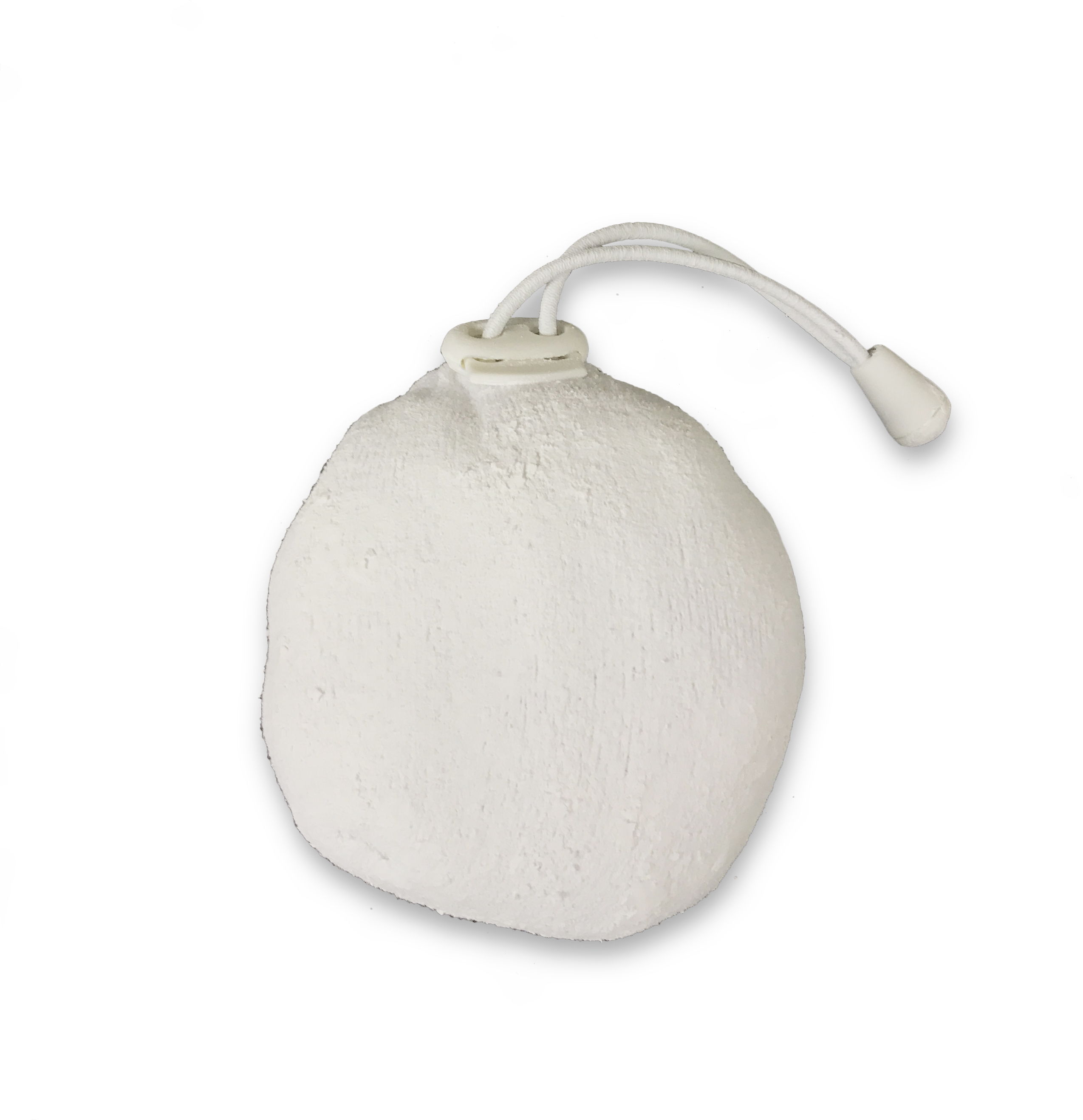 White pouch with a drawstring closure.