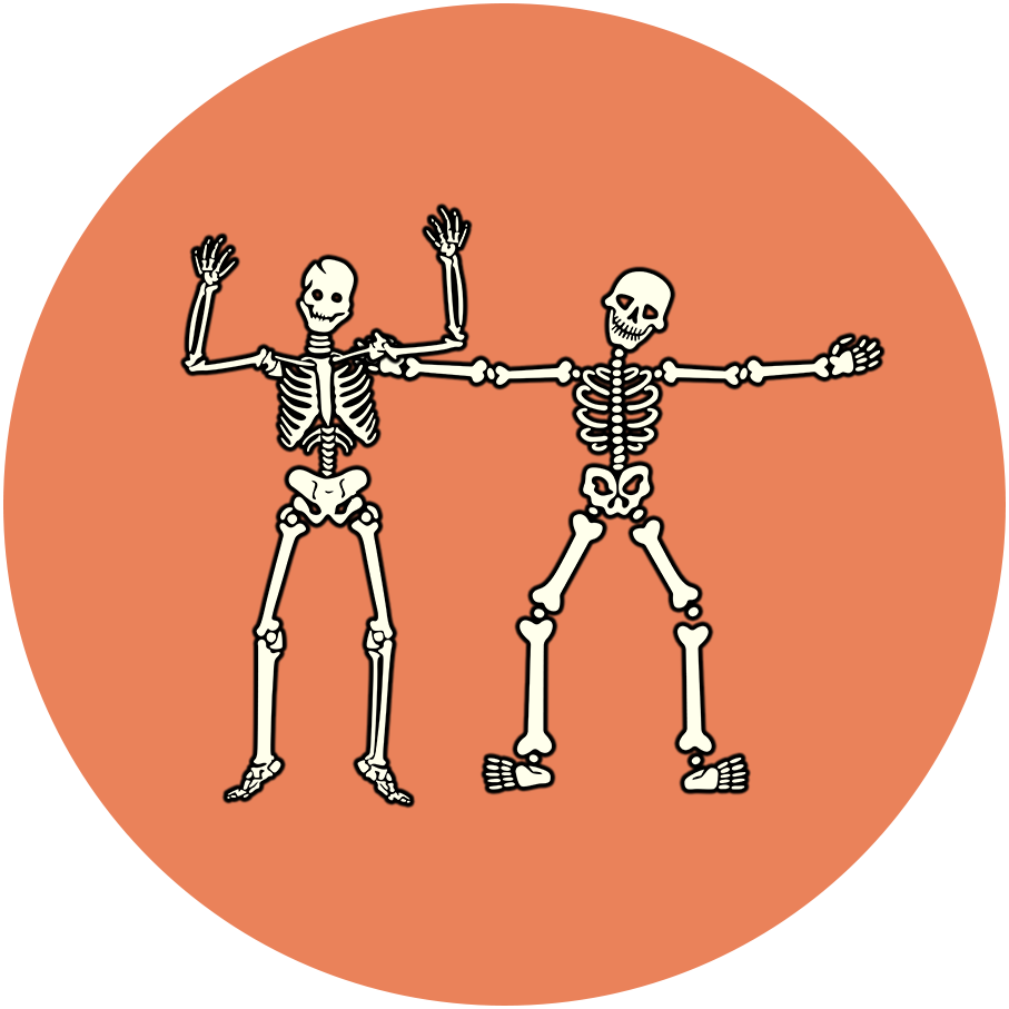Two skeletons dancing together.