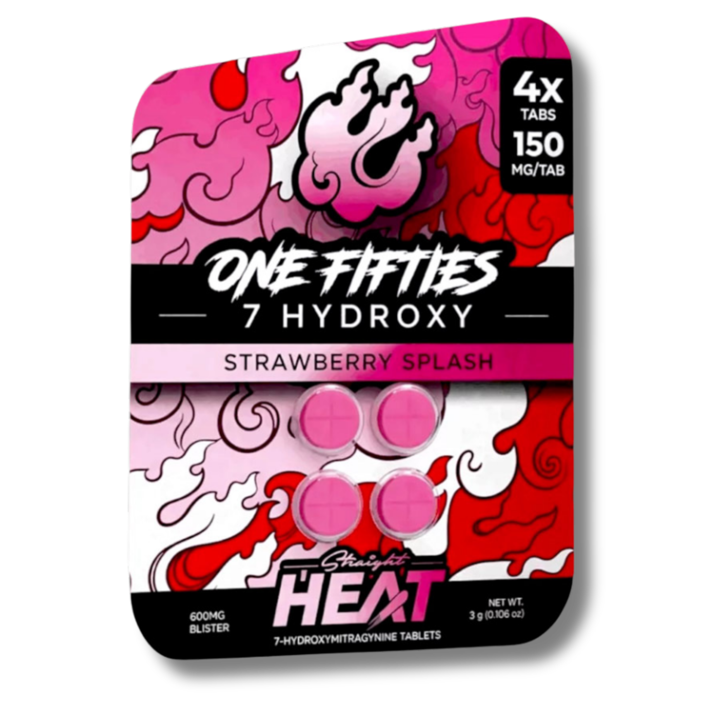 Packaging for One Fifties 7 Hydroxy Strawberry Splash tablets.
