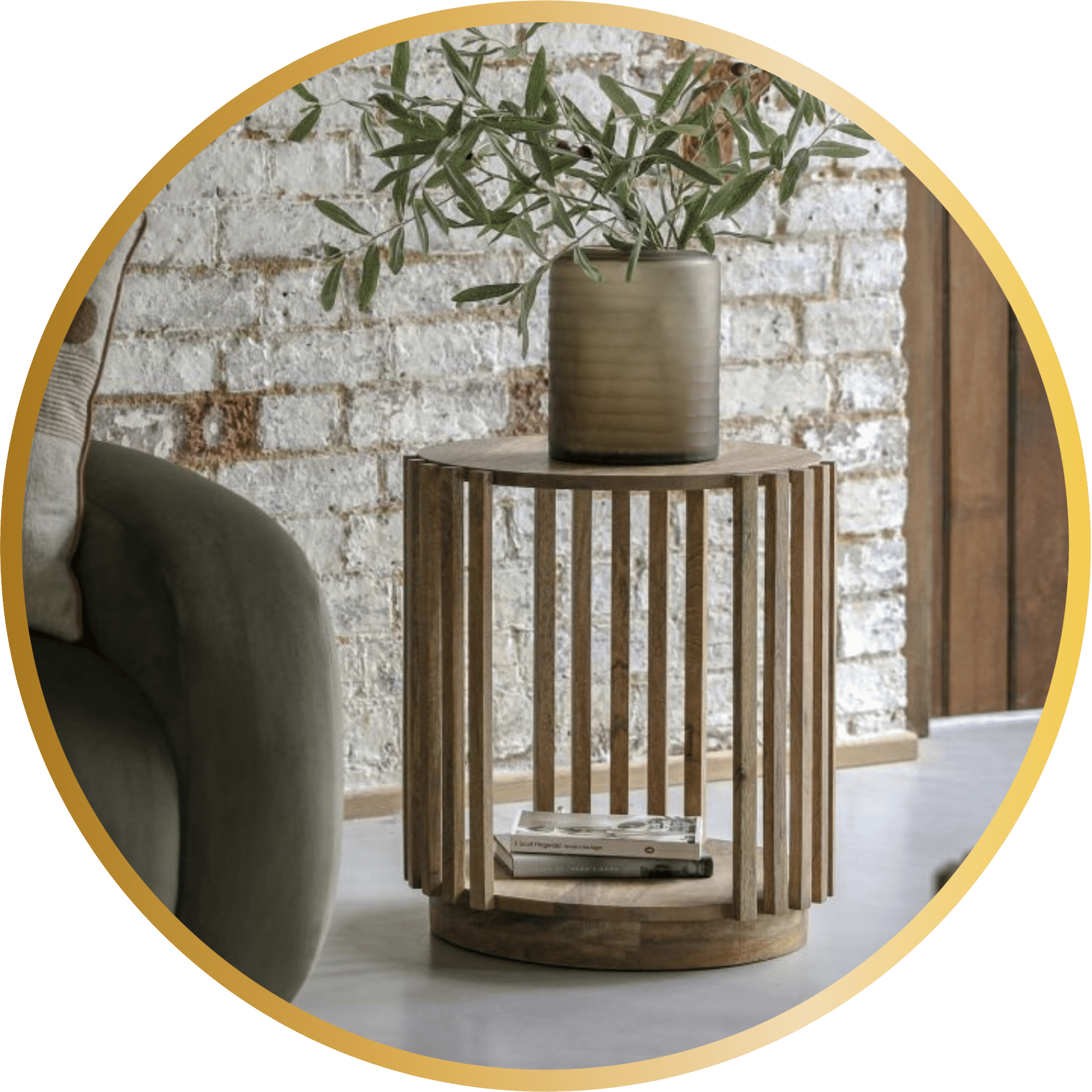 Nelson solid wood round side table with storage | malletandplane