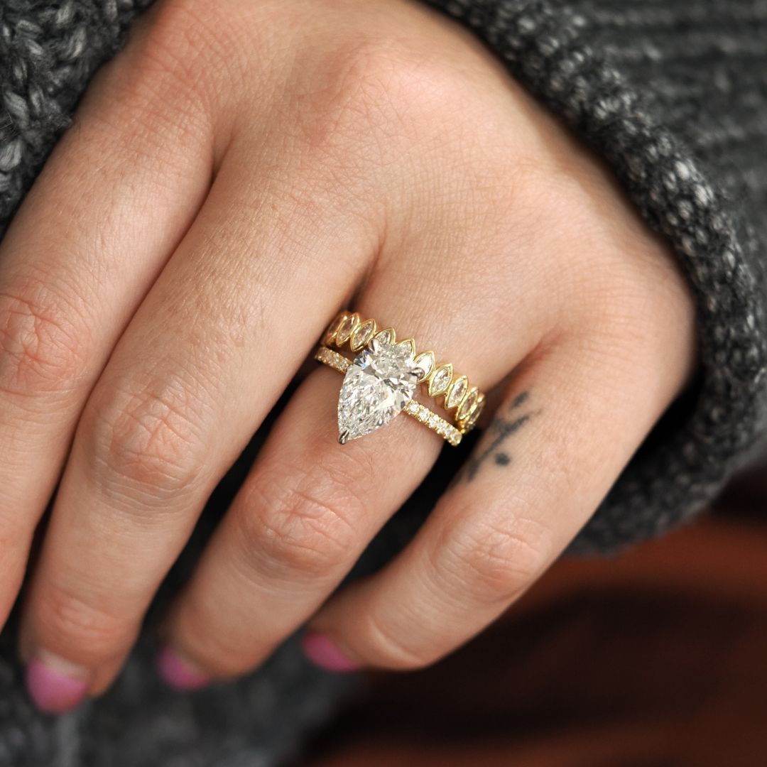 Slim Pave Band and Marquise Bezel Band