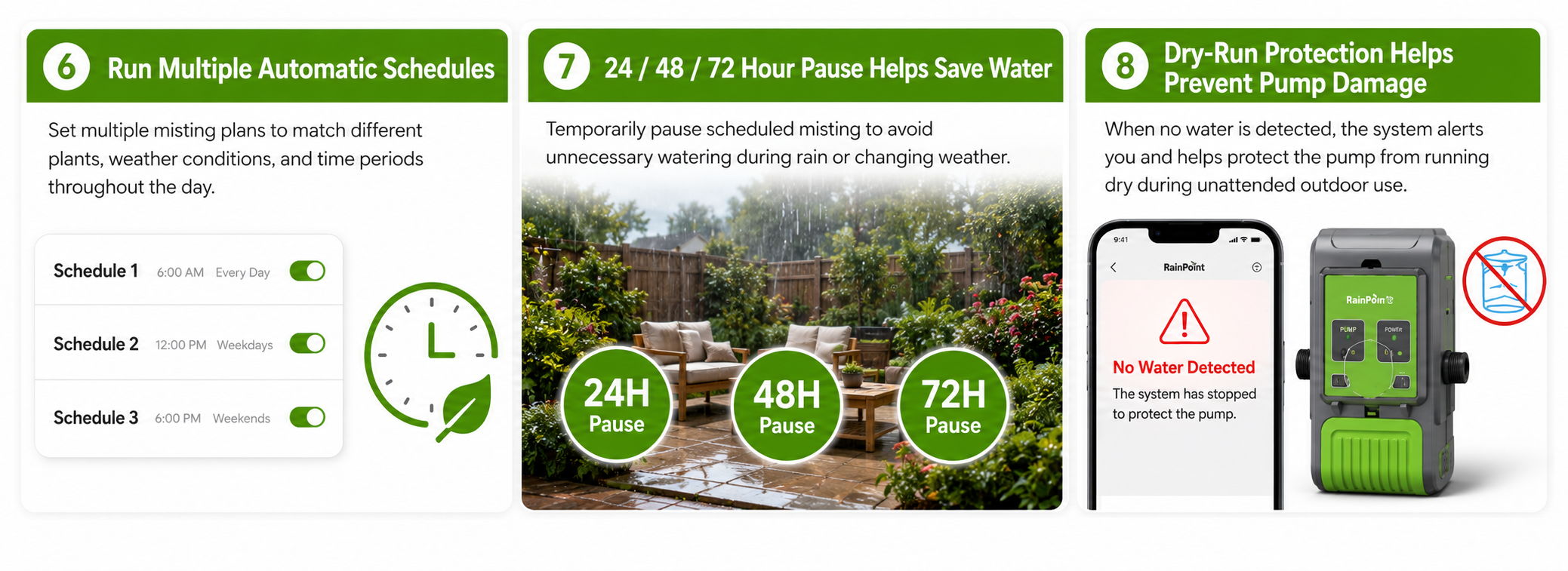Information on automatic solutions for water conservation and energy management.