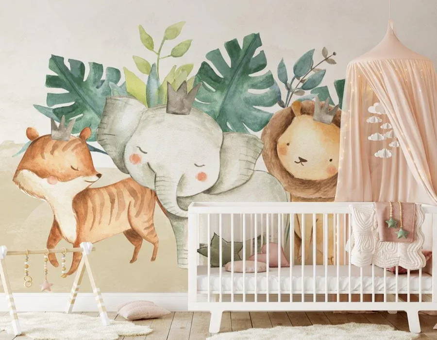 papier peint panoramique bebe animaux muralconcept