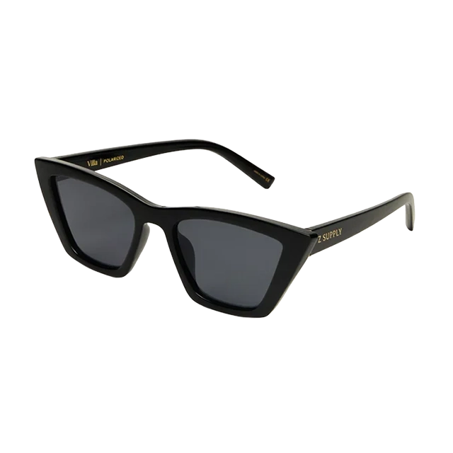 Black cat-eye sunglasses with dark lenses and stylish frame.