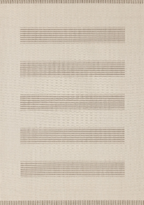 a tan coloured rug with clean and crisp stitching and linework.