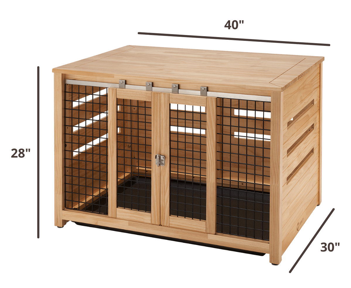 28 inches tall by 40 inches wide by 30 inches deep pet crate