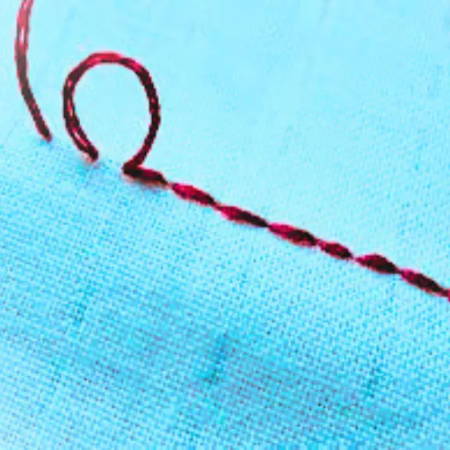 detail of a hand sewn back stitch