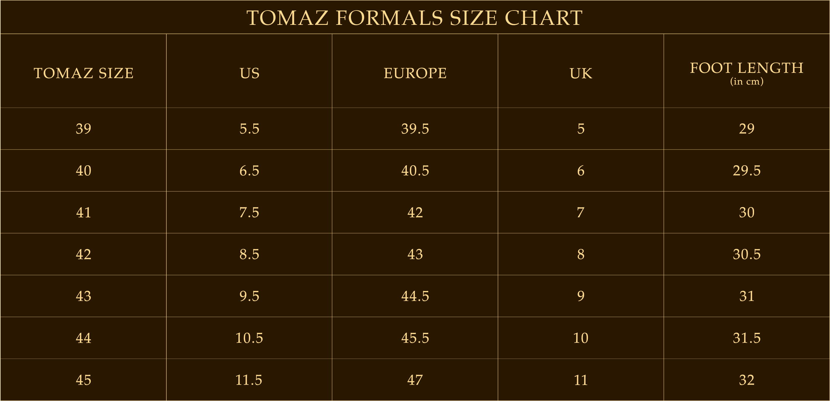 Size Guide – Tomaz Shoes