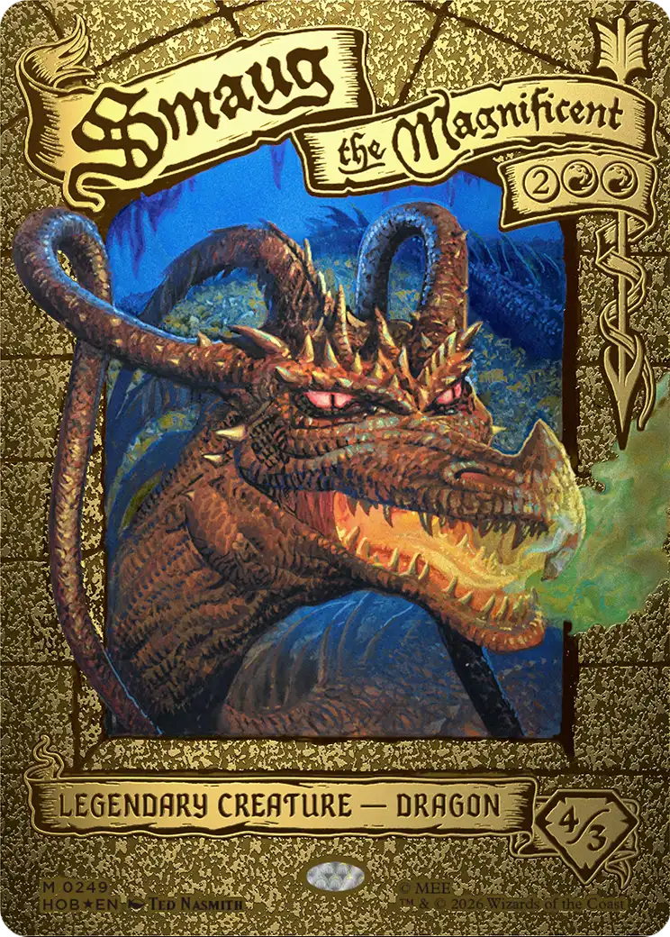 The card Smaug the Magnificent from the MTG The Hobbit Crossover with alternative Showcase artwork.