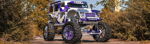 Panoramic front three-quarter lifted white purple 2017 Jeep Wrangler ALL IN grille chrome wheels Chad's Conductor's Special 244K Spare Tire Delete train horn kit featured customer install gallery photo 1