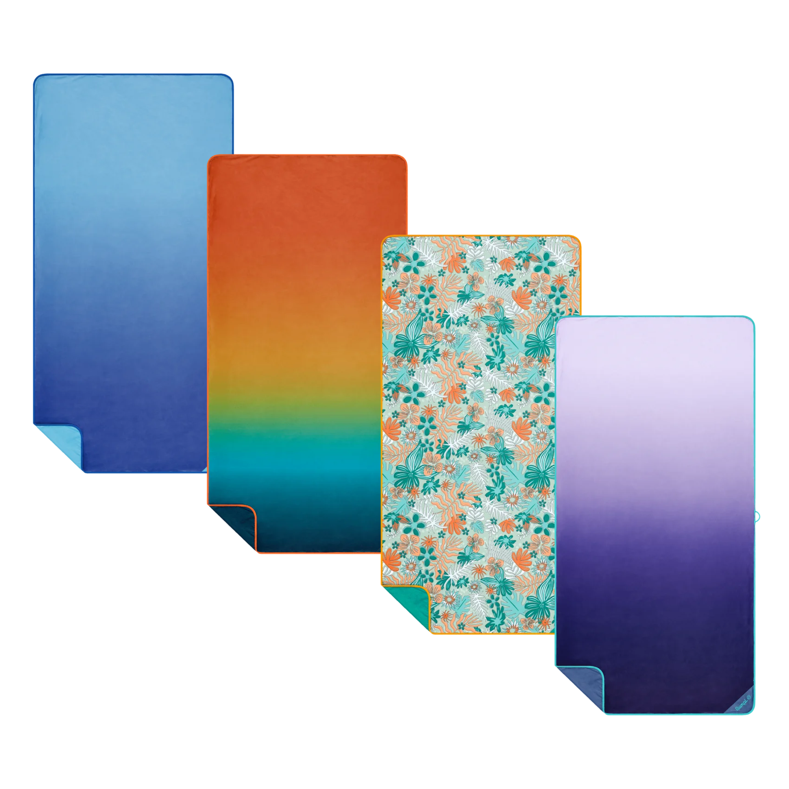 Four colorful patterned cards in various designs and gradients.