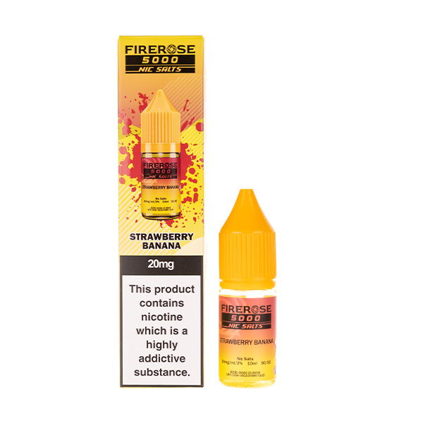 Elux Firerose5000 Strawberry Banana vape juice with warning label.
