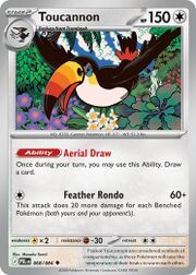 Toucannon Pokémon card with abilities and attack details displayed.