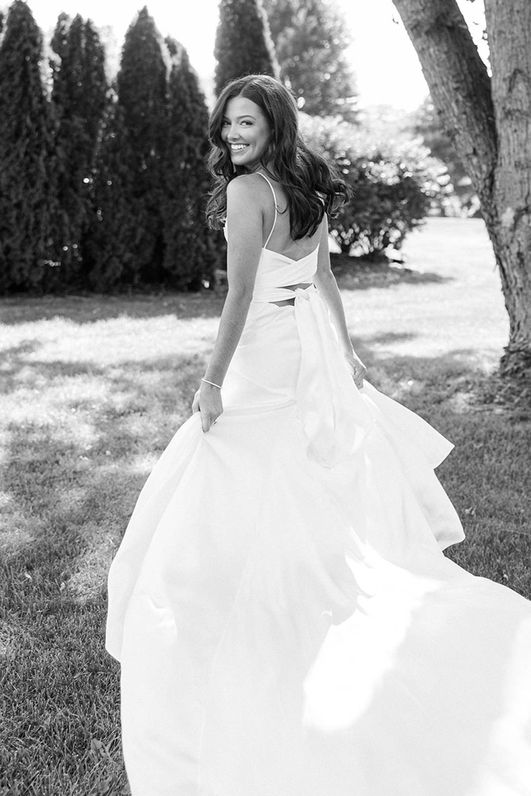 Bride in the Valentina gown with tie detailing