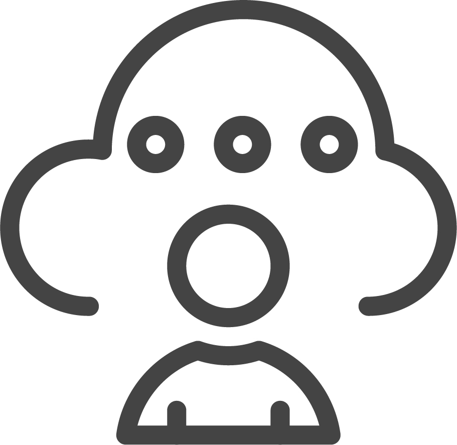 Line drawing of a surprised face with a cloud-like outline.