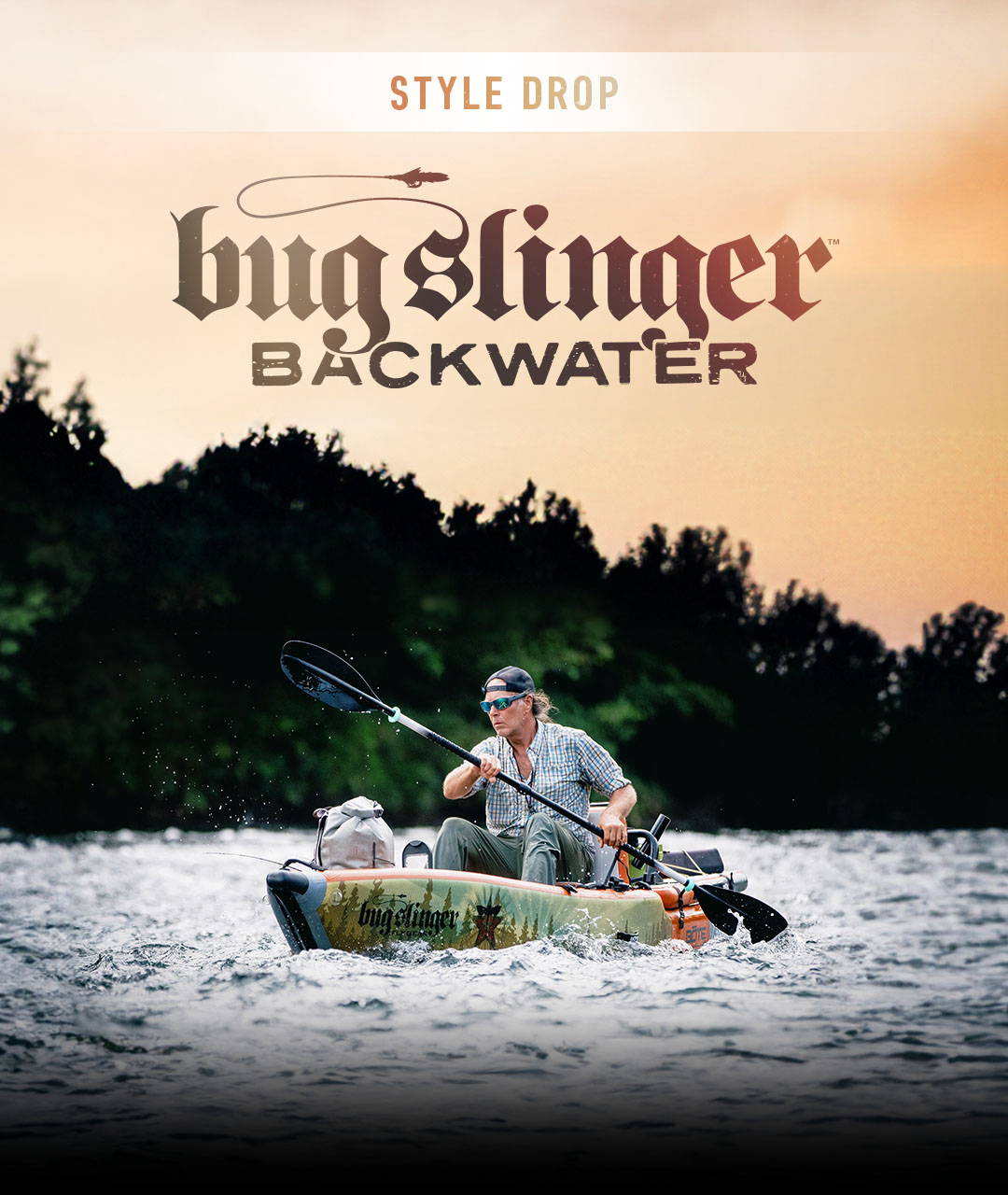 Guy on a Bug Slinger™ Backwater inflatable kayak