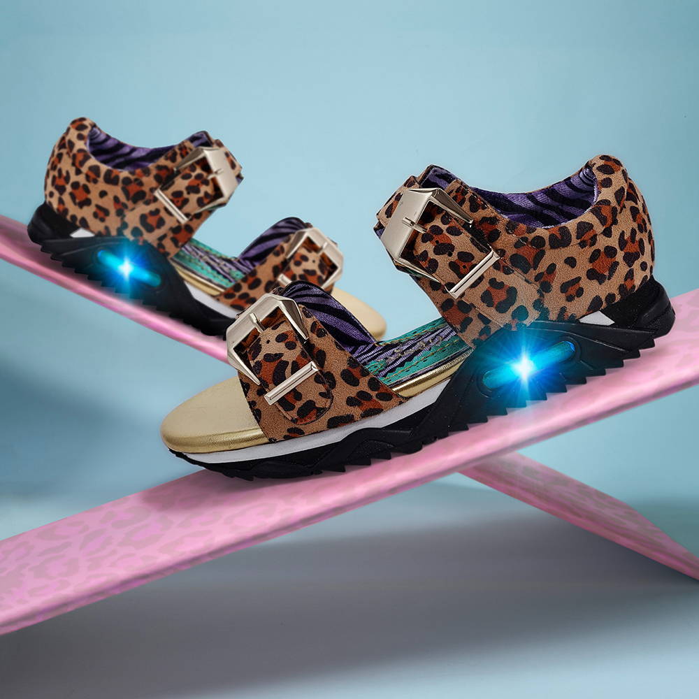 leopard print sports sandals with light up soles