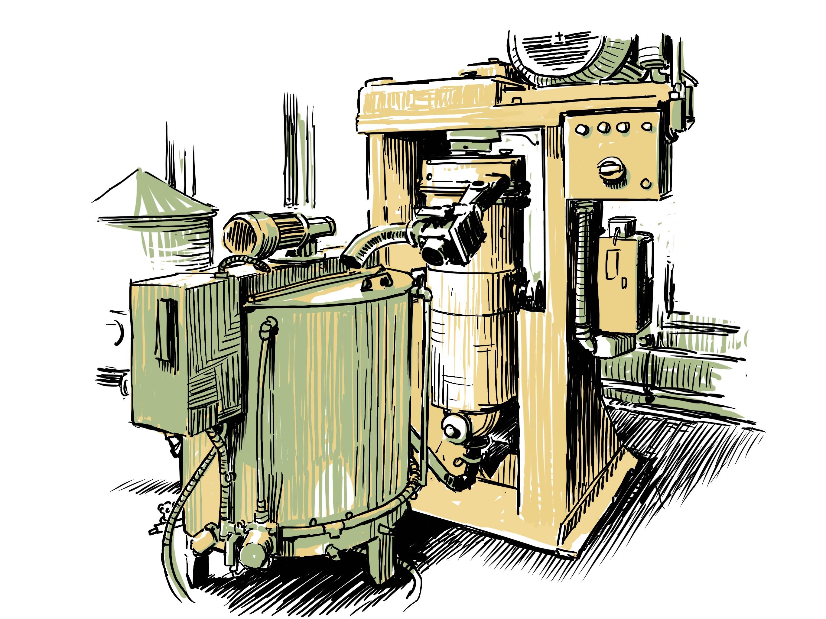 Illustration of cocoa nibs refined in grinder