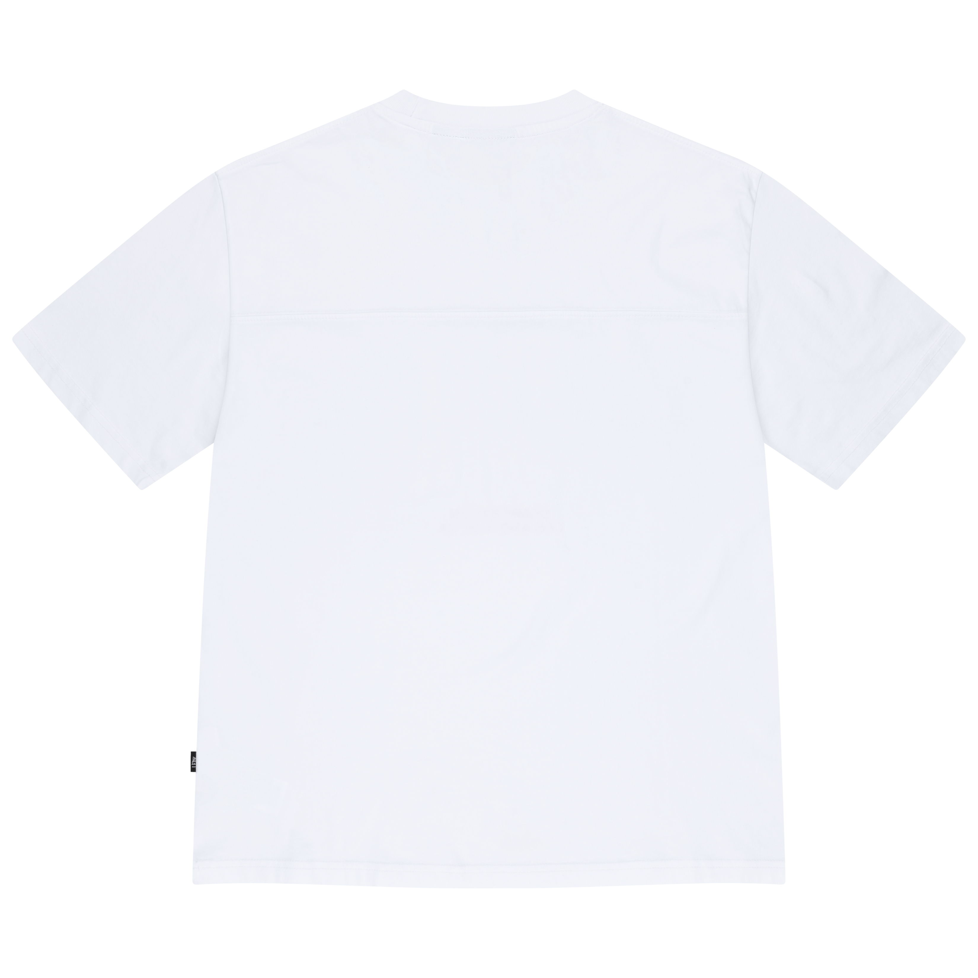 Back view of a plain white short-sleeve t-shirt.