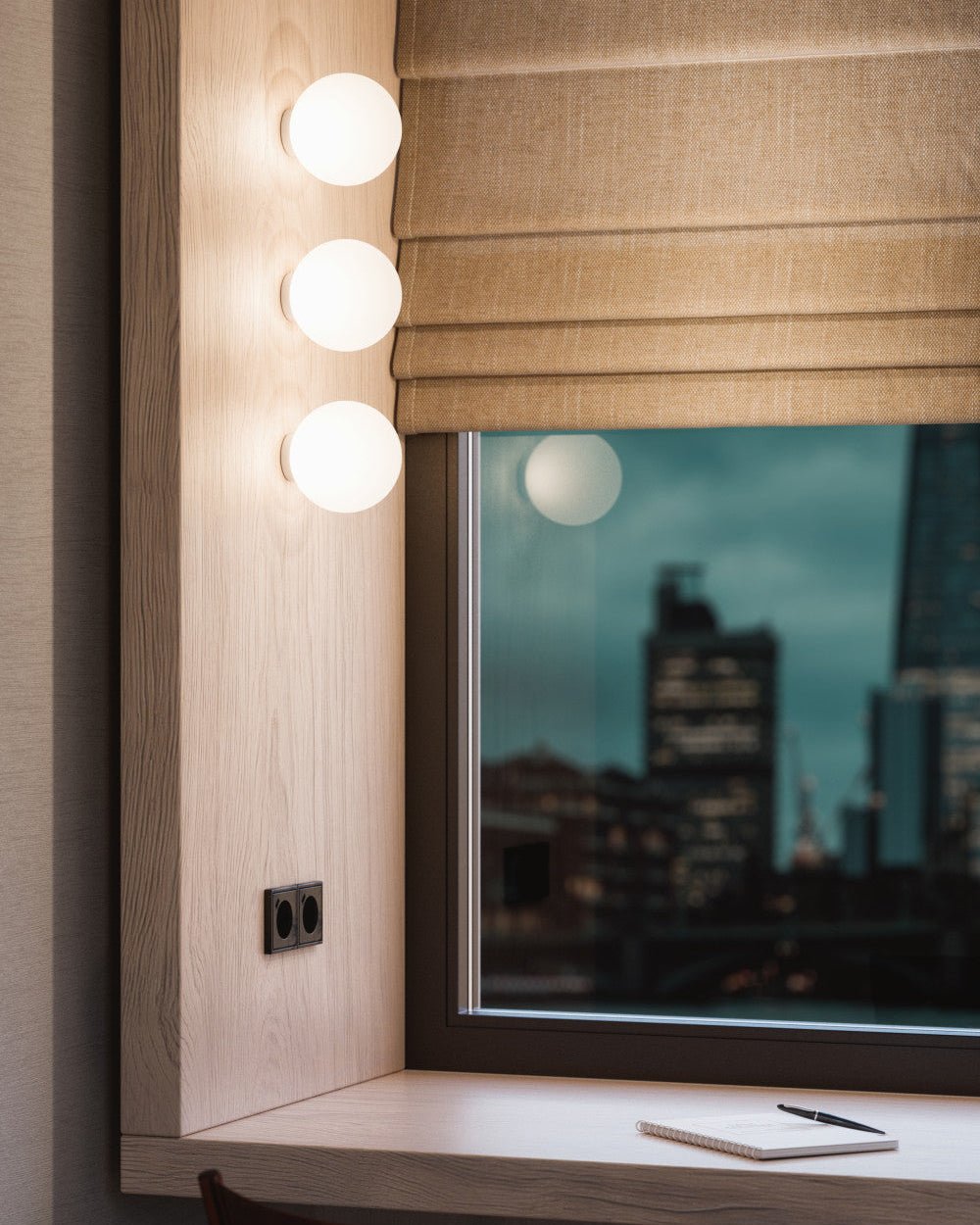 Minimalist Sphere Wall Light in a study nook