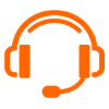Orange headset icon with microphone.