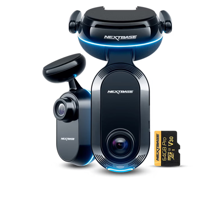 A dash cam and accessory with a memory card.