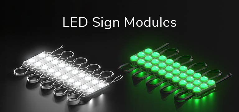 LED sign modules in static white and RGB color changing versions