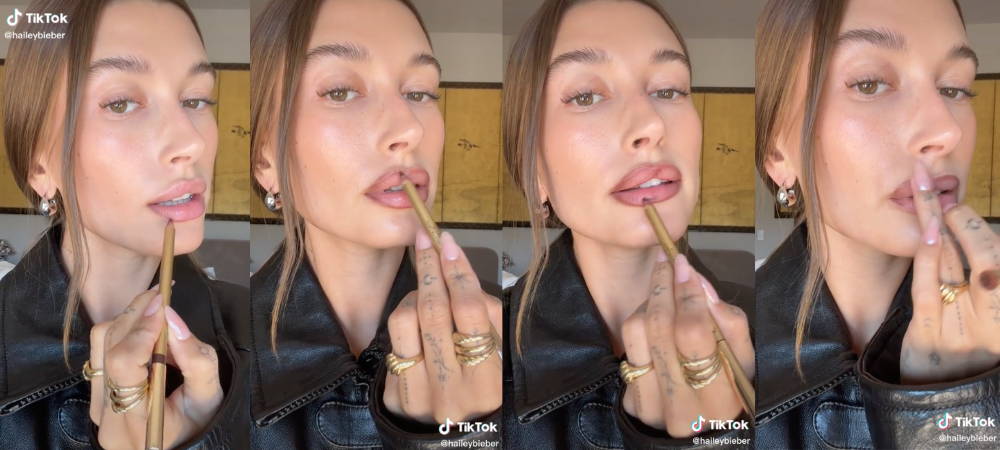 How Hailey Bieber Made Her Lips Appear Fuller in Her Viral Fall Lip Routine TikTok Using Scott Barnes Lip Liner in Naomi