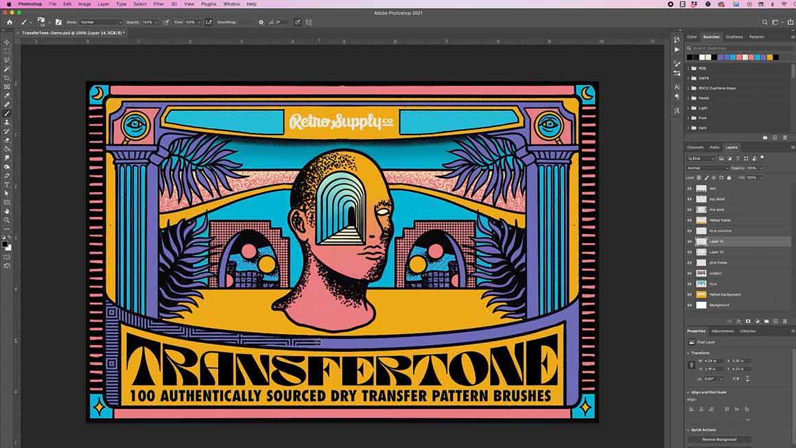 Applying patterns on a new layer in Photoshop.