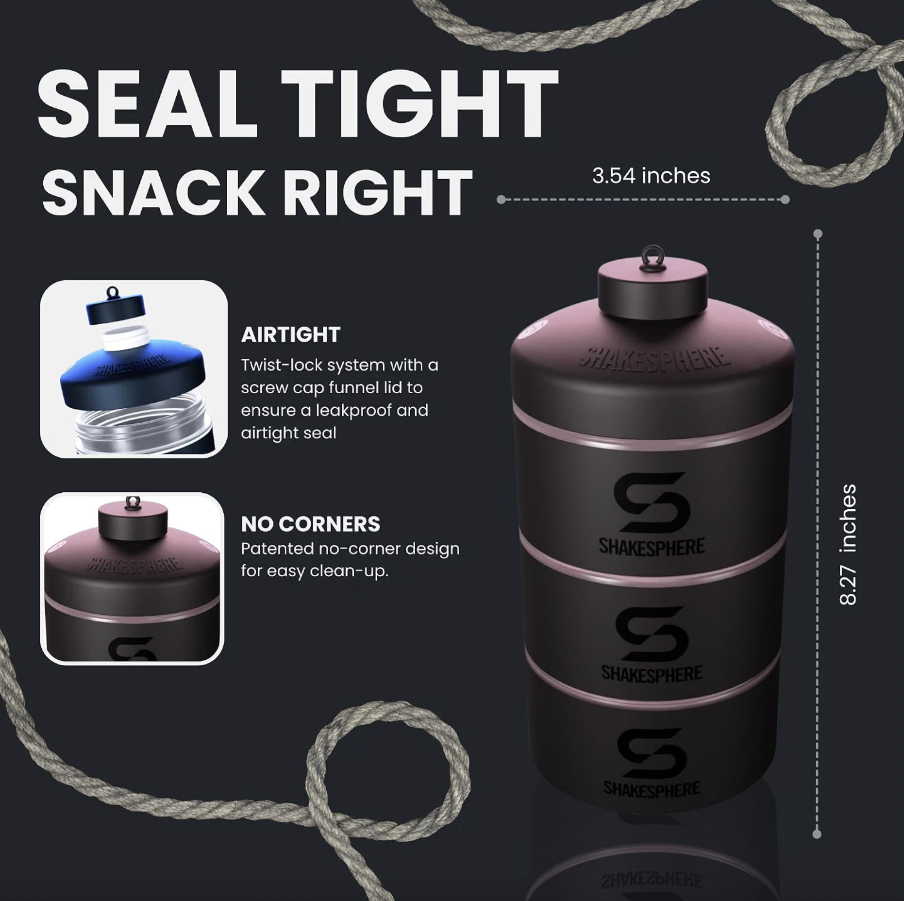 Product information for a stackable, airtight food storage container.