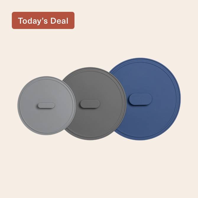 All three Misen Universal Silicone Lids seen from above, side-by-side and slightly overlapping.
