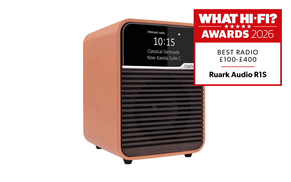Ruark Audio R1S radio with award badge.