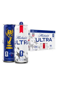 Michelob Ultra cans featuring a trophy design and a pack of cans.